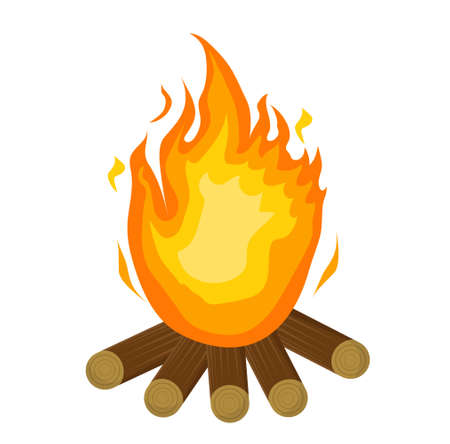 Festa Junina fire. icon flat, cartoon style. Bonfire isolated on white background. Vector illustration, clip-artのイラスト素材