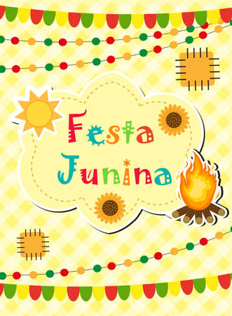 Festa Junina greeting card, invitation, poster. Brazilian Latin American festival template for your design.Vector illustrationのイラスト素材