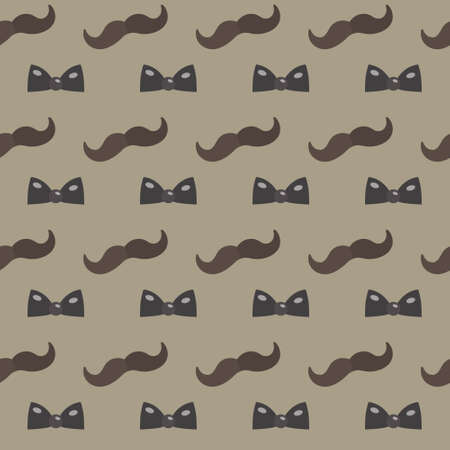 Mustache, Bow tie seamless patterns. Fathers Day holiday concept repeating texture, endless background. Vector illustrationのイラスト素材