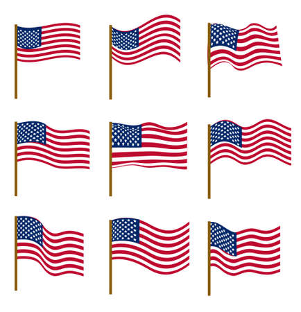 Set of flags of United States of America isolated on white background. Independence Day, July 4, concept. Vector illustrationのイラスト素材