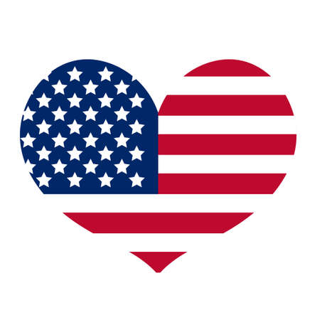 Heart with the flag of america icon, flat style. Isolated on white background. Vector illustrationのイラスト素材