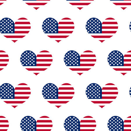 Independence Day of America seamless pattern. July 4th an endless background. USA national holiday repeating texture with a heart from the flag. Vector illustrationのイラスト素材