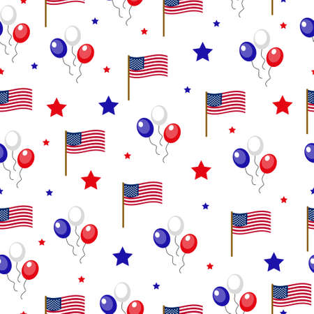Independence Day of America seamless pattern. July 4th an endless background. USA national holiday repeating texture with traditional symbols. Vector illustrationのイラスト素材