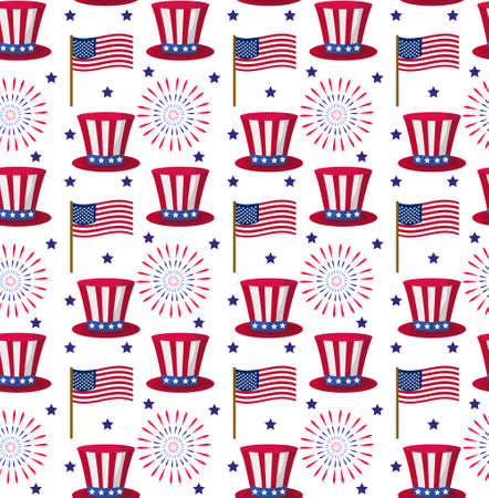 Independence Day of America seamless pattern. July 4th an endless background. USA national holiday repeating texture with traditional symbols. Vector illustrationのイラスト素材