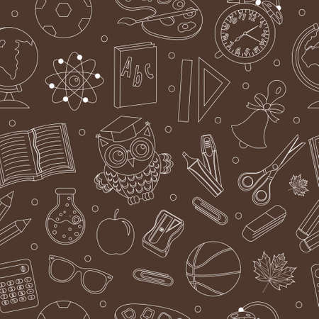 Back to school seamless pattern, hand drawing, doodle style. Stationery endless background. Education Line repeating texture vector illustrationのイラスト素材