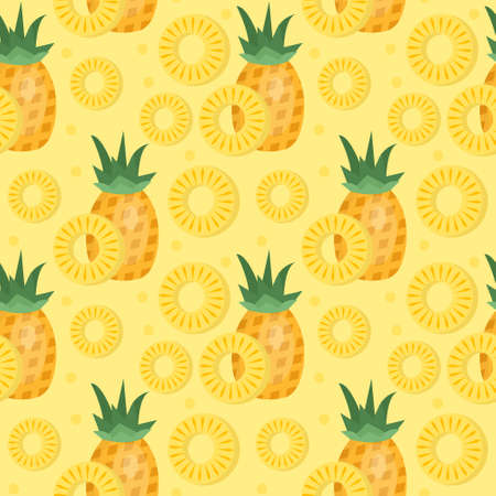Pineapple seamless pattern. Ananas slices endless background, texture. Fruits background. Vector illustrationのイラスト素材