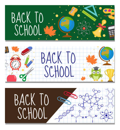 Back to school set of banners, template with space for text for your design.のイラスト素材
