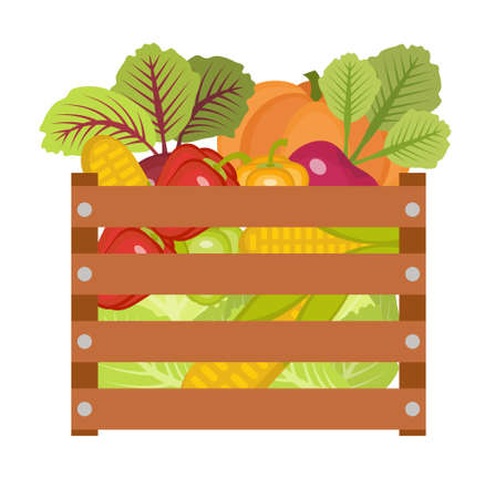 Vegetables in a wooden box iconのイラスト素材