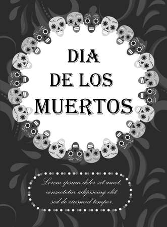 Day of the dead flyer, poster, invitation. Dia de Muertos template card for your design. Holiday in Mexico concept. Vector illustrationのイラスト素材