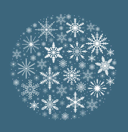 Merry christmas card with snowflakes in round shape. Snow globe for your design. Vector illustrationのイラスト素材