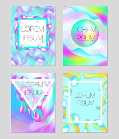 Modern trendy neon template for your design. Bright poster with iridescent neon elements liquid shapes. Futuristic fluid flyer. Cover, invitation background. Vector illustrationのイラスト素材