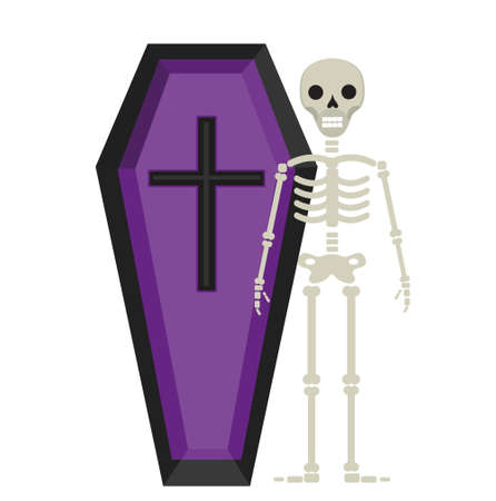 Coffin and skeleton icon is a flat style. Isolated on white background Vector illustrationのイラスト素材