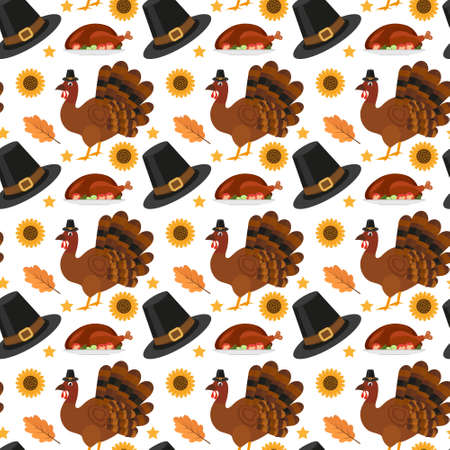 Happy Thanksgiving Day Seamless Pattern. Holiday of harvesting endless background, repeating...