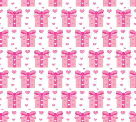 Valentines Day seamless pattern. Heart and gifts endless background. Romance, love repeating texture. Holiday wallpaper, paper, backdrop. Vector illustrationのイラスト素材