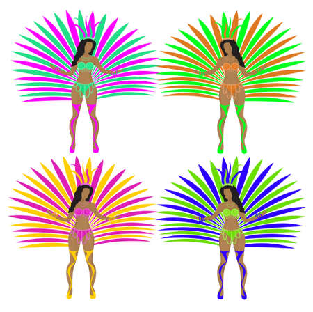 Girls in carnival costumes. Brazilian samba dancers. Rio de Janeiro women dancing. Isolated on white...