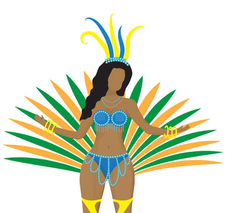 Girls in carnival costumes. Brazilian samba dancers. Rio de Janeiro women dancing. Isolated on white background. Vector illustrationのイラスト素材