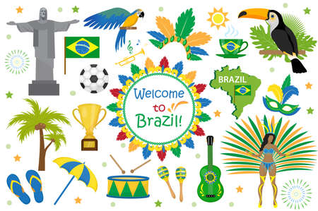 Brazilian carnival icons flat style.のイラスト素材
