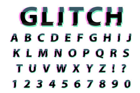 Glitch typography noise font. Lettering typeface distorted style. Trendy alphabet interference Latin letters from A to Z. Isolated on white background. Vector illustrationのイラスト素材