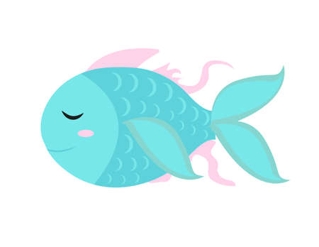 Cute little fish icon, flat, cartoon style.のイラスト素材