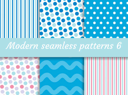Polka dot stripes and wave pattern setのイラスト素材
