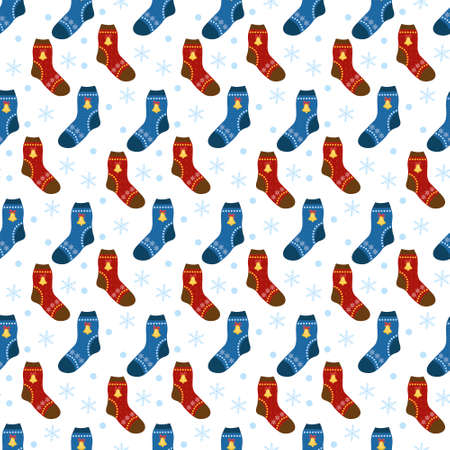 Holiday Christmas seamless pattern. Winter clothes endless texture, background. Warm apparel backdrop. Vector illustration.の写真素材