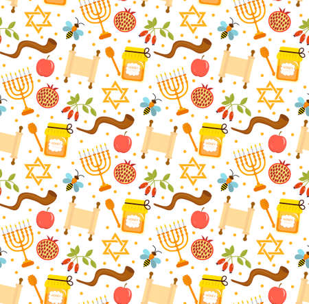 Seamless pattern, texture for the Jewish new year. Rosh Hashanah, Shana Tova background wallpaper. Vector illustration.のイラスト素材