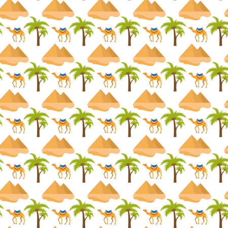 Egypt seamless pattern. Tourism travel endless background, pyramid palm camel repeating...
