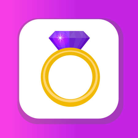 Ring with diamond, gems ring icon, flat design. Isolated on white background. Vector illustration, clip art.のイラスト素材