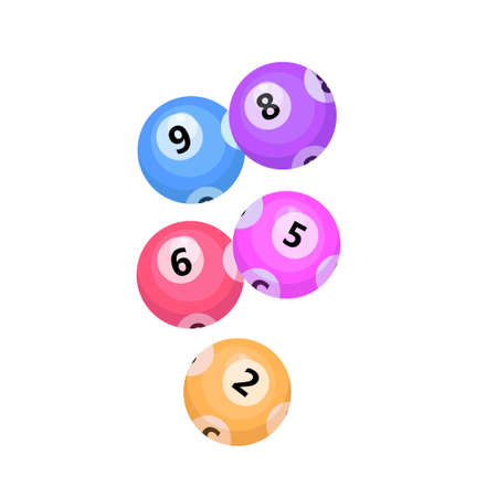 Balls with lotto bingo numbers, lottery numbered balls for keno game, icon flat style. Isolated on a white background. Vector illustration.のイラスト素材