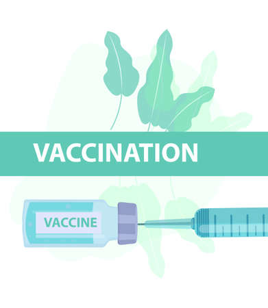 Vaccination protection against virus and disease. Syringe and glass jar with a vaccine, medicine concept icon flat style. Isolated on a white background. Vector illustration.のイラスト素材