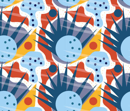 Retro geometric seamless pattern. Trendy palm leaf endless background, repeating texture. Vector illustration.のイラスト素材