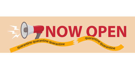 We opened after quarantine coronavirus, covid, lockdown. Reopening vector illustration with loudspeaker.のイラスト素材