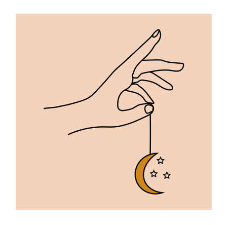 Hands holding crescent moon boho ethnic mystical magic style. Vector illustration.のイラスト素材