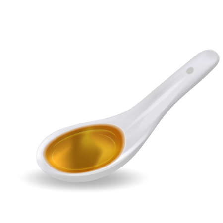 Spoon with colored syrup, liquid 3D realistic style. Vector illustration.のイラスト素材