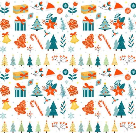 Merry christmas seamless pattern. New Year winter repeating texture, background. Vector...