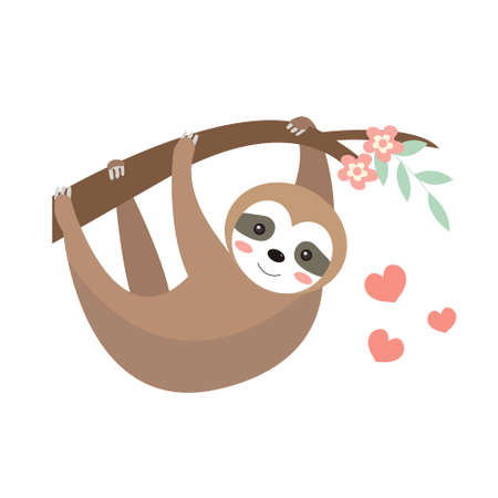 Cute sloth icon flat, cartoon style. Vector illustration.のイラスト素材