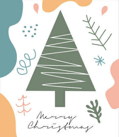 Modern abstract hand drawing Christmas doodles greeting cards, Trendy contemporary design template.のイラスト素材