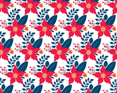 Christmas plants seamless pattern. Merry christmas repeating texture winter flowers.Tileable Holiday...