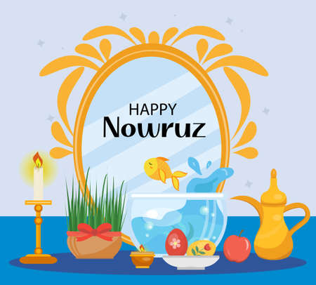 Happy Nowruz day greeting card, template for your design. New Year in Iran. Vector illustration, clip artのイラスト素材