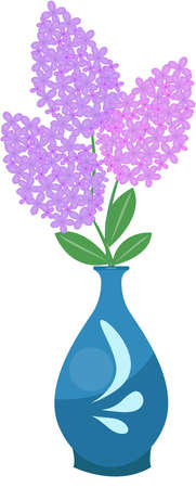 Branches of lilac flowers in a vase icon. Potted plant. Vector illustration.のイラスト素材