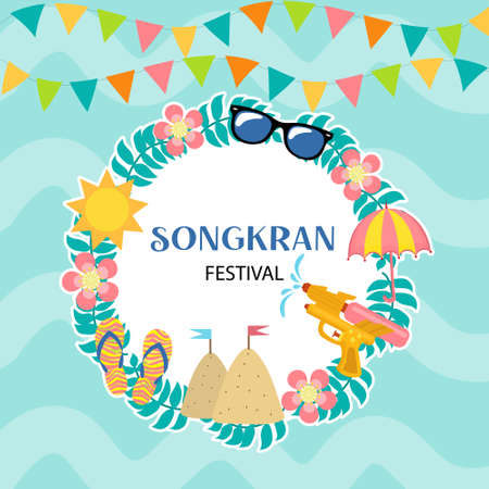 Happy Songkran festival Thailand beautiful design background, vector illustration.のイラスト素材