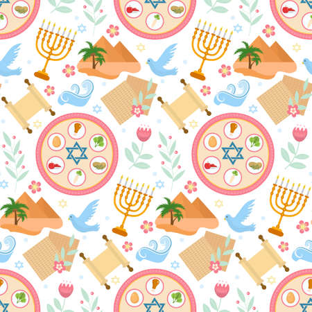 Passover seamless pattern. Pesach endless background, texture. Jewish holiday backdrop. Vector illustration.のイラスト素材