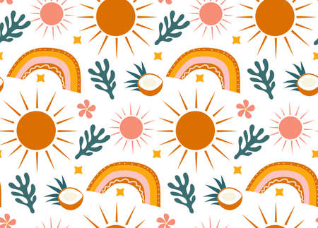 Hello summer boho abstract creative contemporary aesthetic pattern. Vector illustration.
