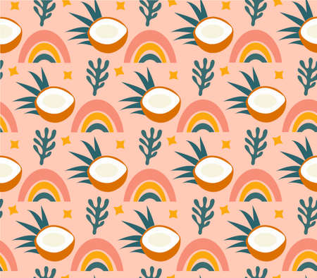 Hello summer boho abstract creative contemporary aesthetic pattern. Vector illustration.