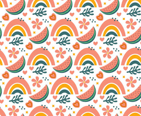 Hello summer boho abstract creative contemporary aesthetic pattern. Vector illustration.のイラスト素材