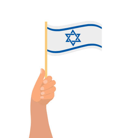 Happy Israel Independence Day, hand hold israel flag icon. Vector illustration.のイラスト素材