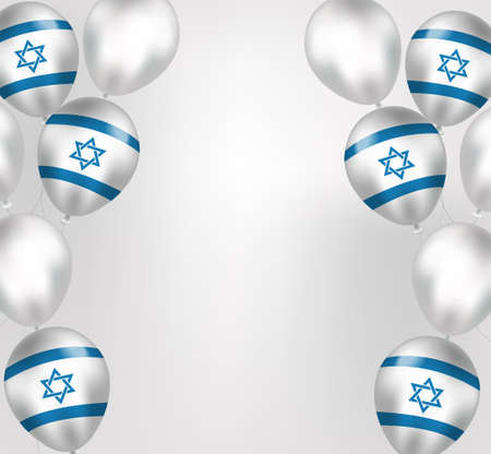 Happy Israel Independence Day greeting card in realistic style with israel flag balloons. Jewish National Holidays. Vector illustration.のイラスト素材