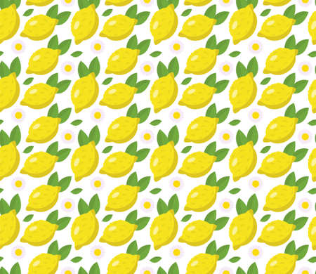 Tropical seamless pattern with yellow lemons. Fruit repeated background. Vector bright print for fabric or wallpaper.のイラスト素材