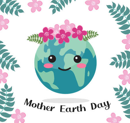 Happy Mother Earth Day. Globe planet earth with smile emoji. Caring for nature concept. Vector illustrationのイラスト素材