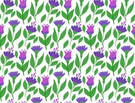 Purple flowers seamless pattern. Floral repeating texture. Vector illustrationのイラスト素材